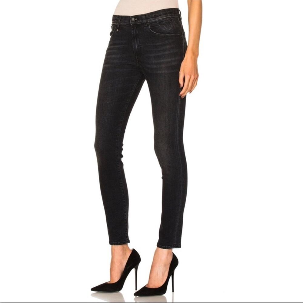 R13 High Rise Skinny Jeans in Black Marble Size 28 Made in Italy Grunge Designer